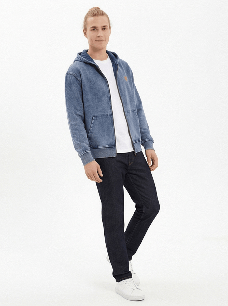 Forge Snow Washed Zip Hoodie (Blue) - Harlan Forge