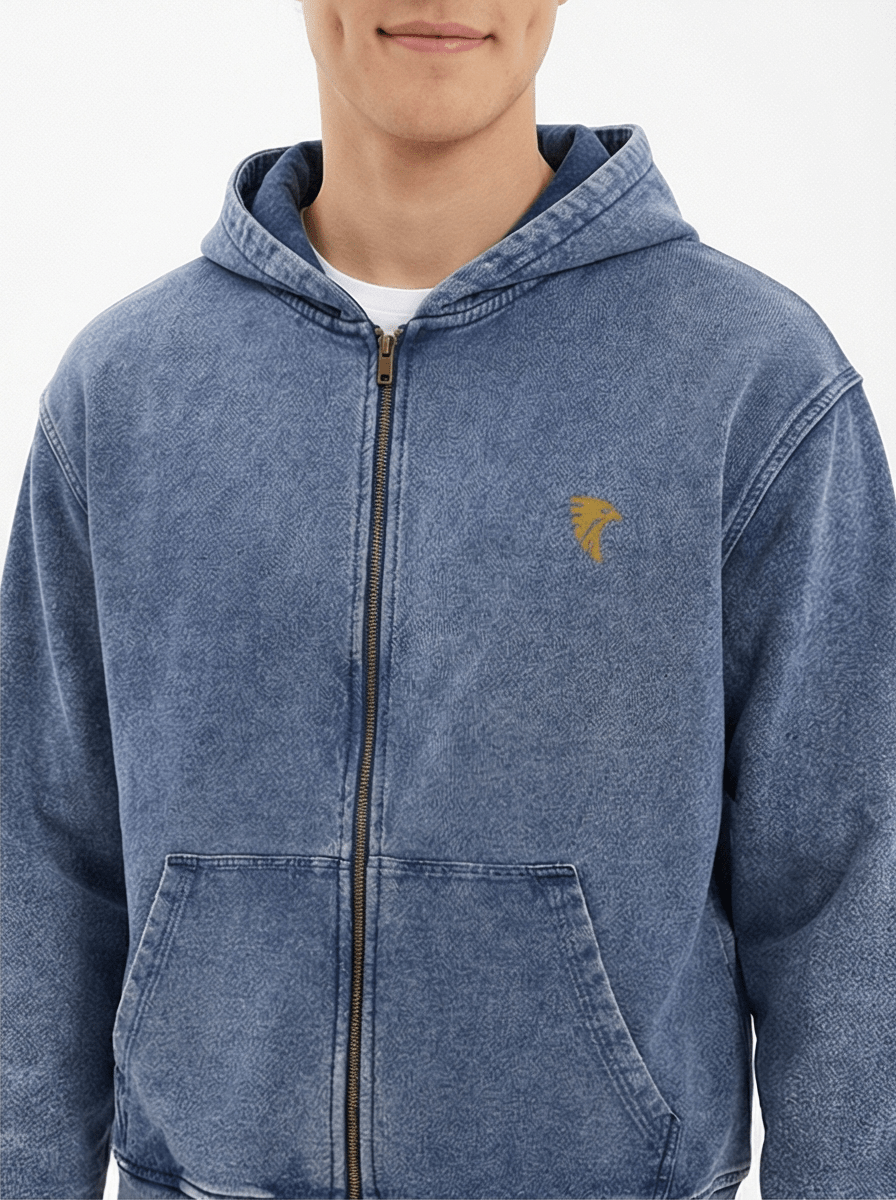 Forge Snow Washed Zip Hoodie (Blue) - Harlan Forge