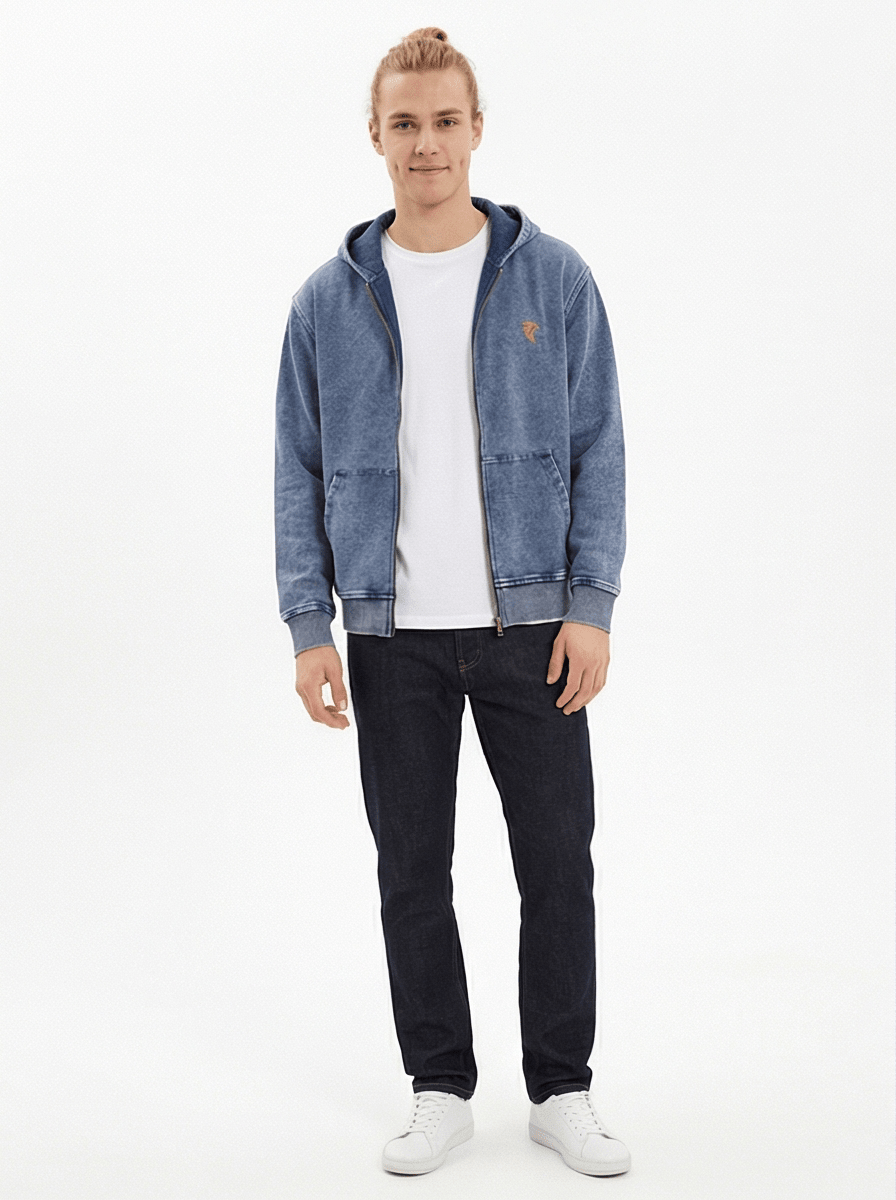 Forge Snow Washed Zip Hoodie (Blue) - Harlan Forge